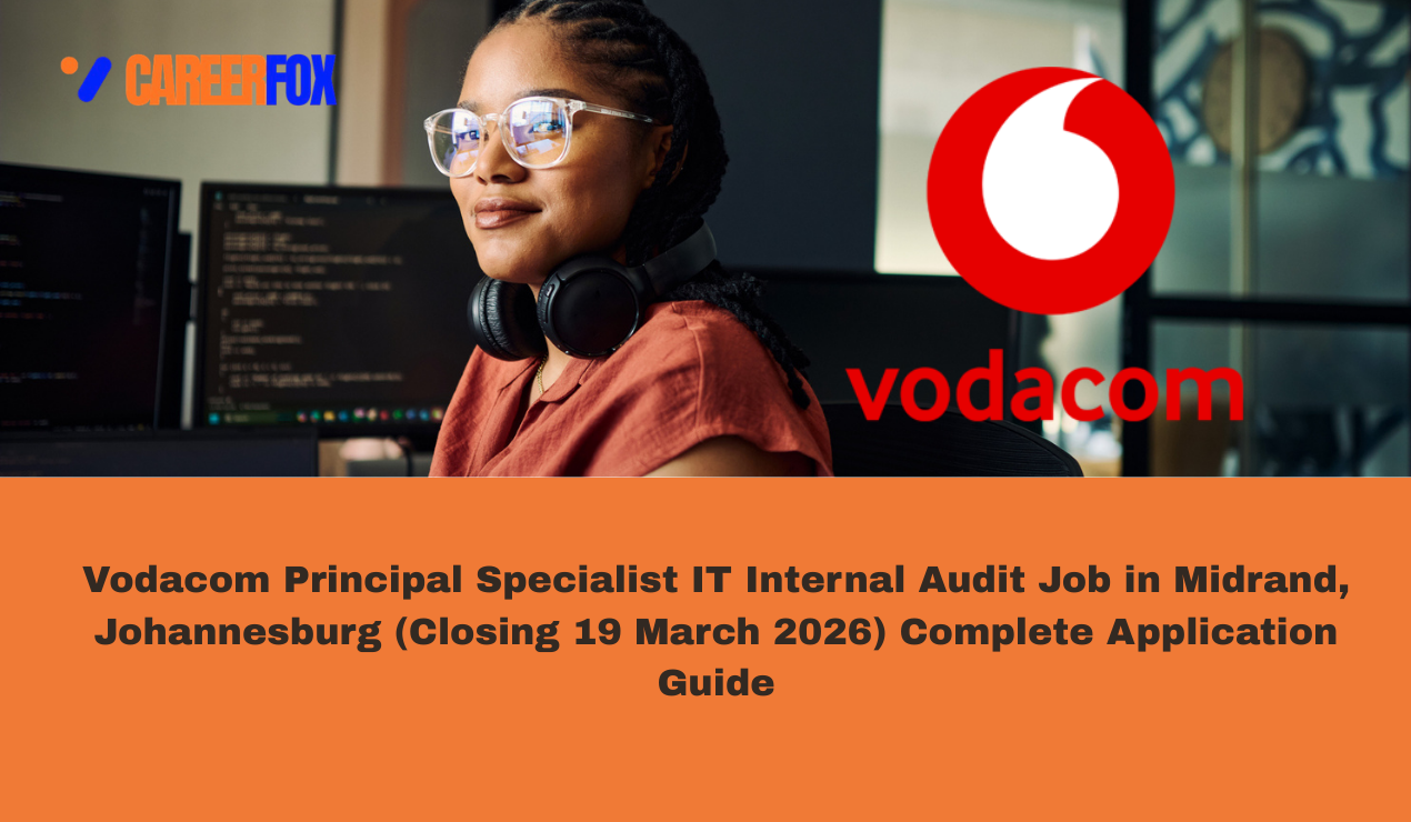 This image details a job opening for a Principal Specialist in IT Internal Audit at Vodacom in Midrand, Johannesburg.